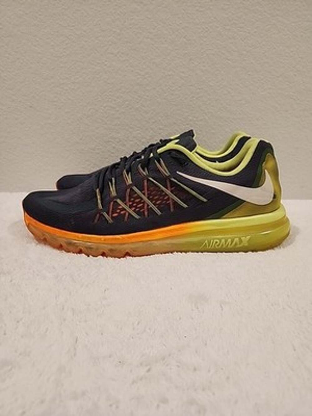 Men's 14 Nike Air Max 2015 running shoe Cobalt Orange Yellow Athletic Sneaker